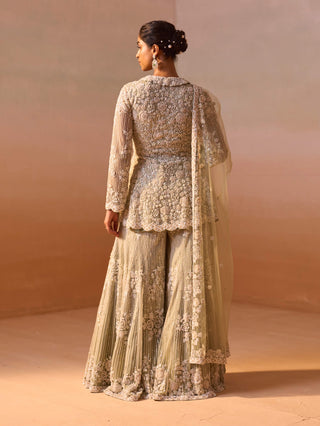 Cardamom Embroidered Sharara Set by Nitika Gujral, available on Indiaspopup.com