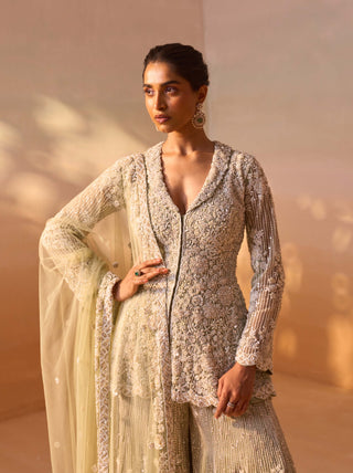 Cardamom Embroidered Sharara Set by Nitika Gujral, available on Indiaspopup.com