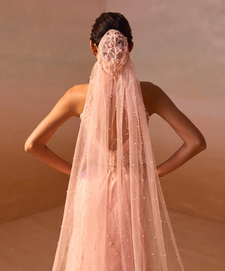 Soft Pink Organza Layered Skirt Set by Nitika Gujral, available on Indiaspopup.com