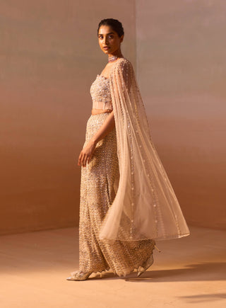 Nude embroidered palazzo and cape set
