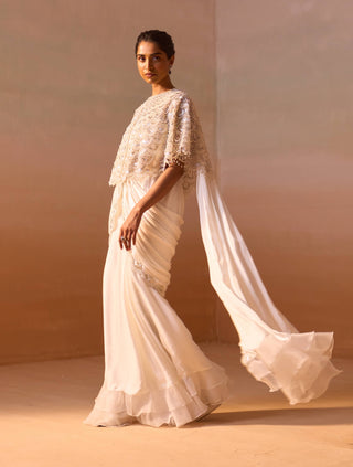 White cape and draped sari set