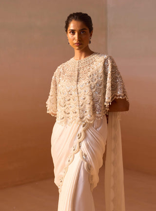 White cape and draped sari set