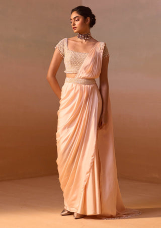 Peach draped sari and blouse