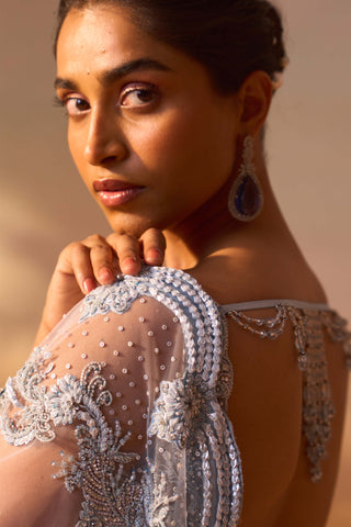 Powder blue sari and blouse