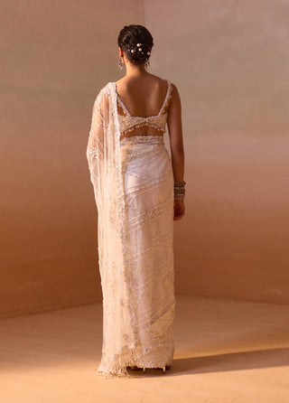 White Net Sari Set by Nitika Gujral, available on Indiaspopup.com