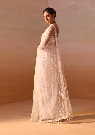 White Net Sari Set by Nitika Gujral, available on Indiaspopup.com