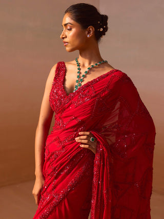 Red heavy georgette sari and blouse