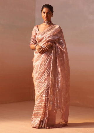 Rose pink organza tissue sari and blouse