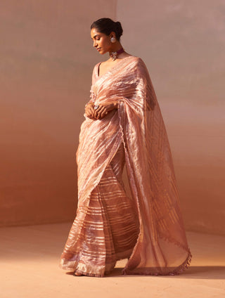 Rose pink organza tissue sari and blouse