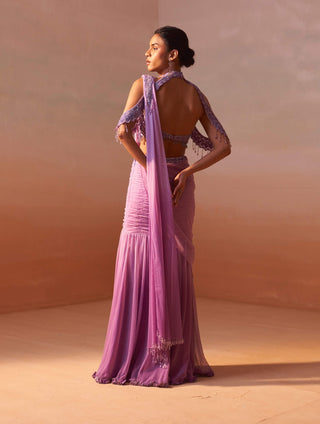 Lilac fishtail draped sari and blouse