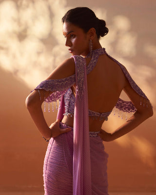 Lilac fishtail draped sari and blouse
