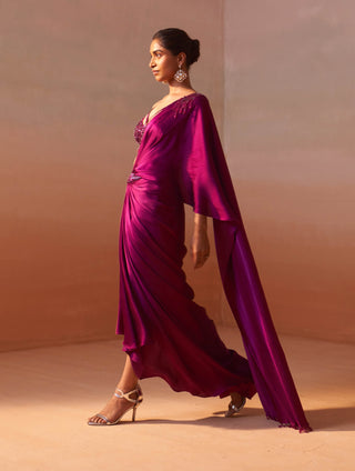 Purple draped sari and blouse