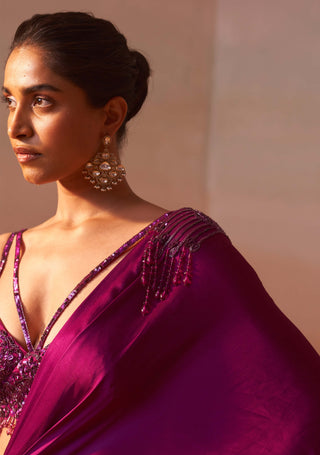 Purple draped sari and blouse