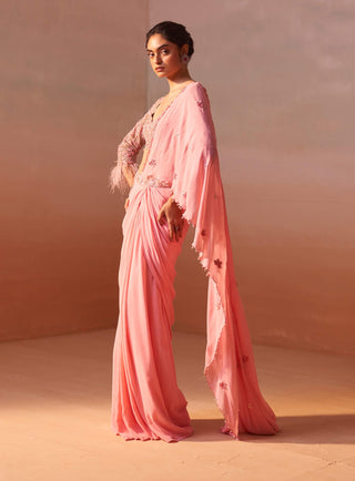 Pink blossom draped sari and blouse