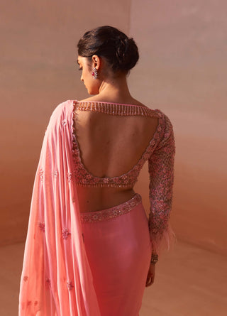 Pink blossom draped sari and blouse