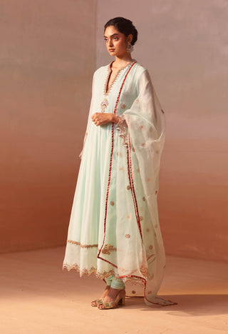 Aqua Green Anarkali Suit Set by Nitika Gujral, available on Indiaspopup.com