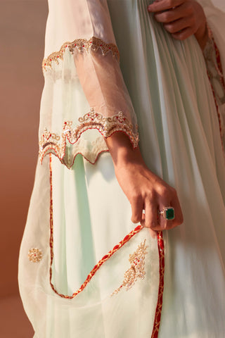 Aqua Green Anarkali Suit Set by Nitika Gujral, available on Indiaspopup.com