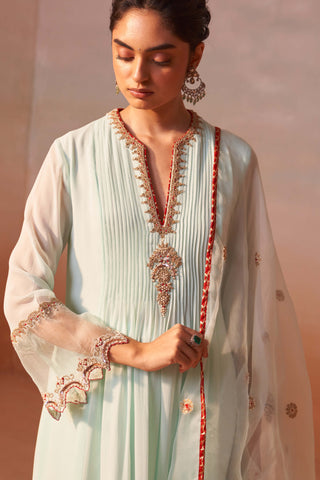 Aqua Green Anarkali Suit Set by Nitika Gujral, available on Indiaspopup.com