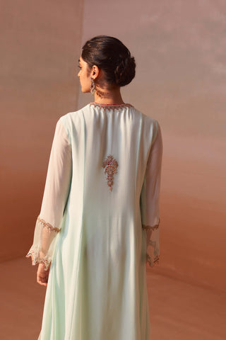 Aqua Green Anarkali Suit Set by Nitika Gujral, available on Indiaspopup.com