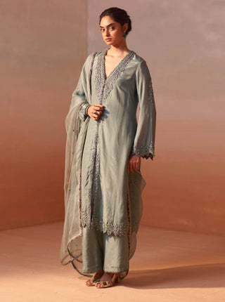 Jade Green Kurta And Palazzo Set by Nitika Gujral, available on Indiaspopup.com