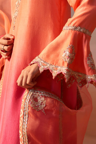 Carrot Orange Kurta And Salwar Set by Nitika Gujral, available on Indiaspopup.com