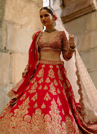 Red sequins lehenga set