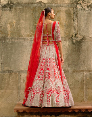 Silver work red lehenga set