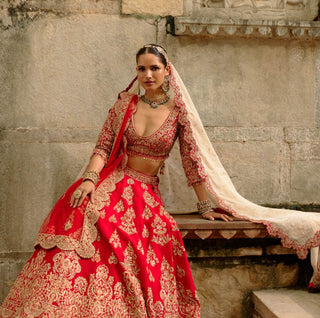 Red sequins lehenga set