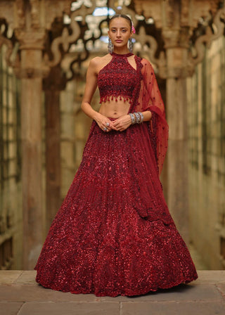 Burgundy lehenga choli dupatta set