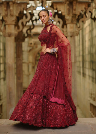 Burgundy lehenga choli dupatta set