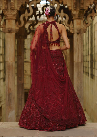 Burgundy lehenga choli dupatta set