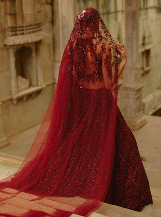Burgundy lehenga choli dupatta set