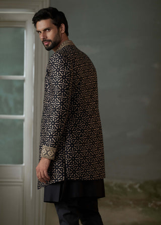 Histori By Amit Gujral Black & Beige Printed Achkan And Kurta Set available on indiaspopup