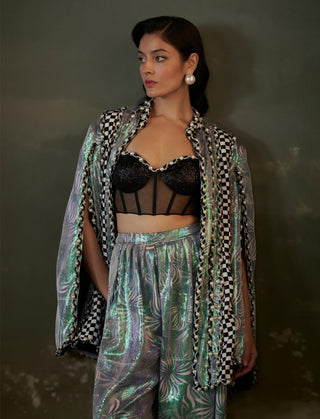 Nitika Gujral Blue Metallic Jacket And Trouser Set available on indiaspopup