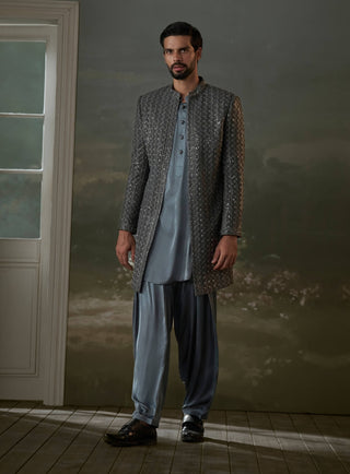 Gray long jacket and kurta set