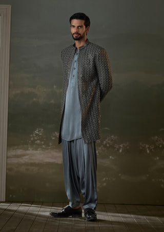 Gray long jacket and kurta set