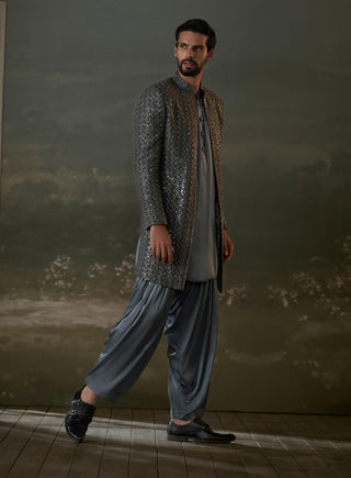 Gray long jacket and kurta set