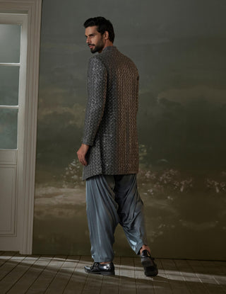 Gray long jacket and kurta set