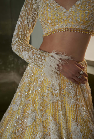 Sunshine Yellow Lehenga Choli Set by Nitika Gujral available on Indiaspopup