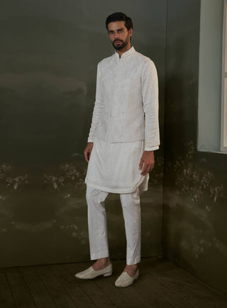 Histori By Amit Gujral Ivory Georgette Kurta And Nehru Jacket Set available on indiaspopup