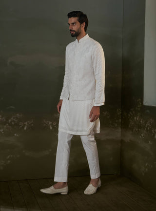 Histori By Amit Gujral Ivory Georgette Kurta And Nehru Jacket Set available on indiaspopup