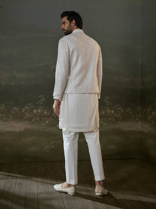 Histori By Amit Gujral Ivory Georgette Kurta And Nehru Jacket Set available on indiaspopup