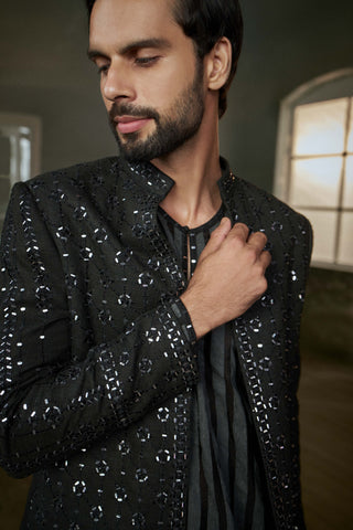 Histori By Amit Gujral Black Full-Sleeved Jacket And Kurta Set available on indiaspopup