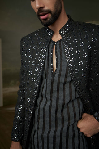 Black full-sleeved jacket and kurta set