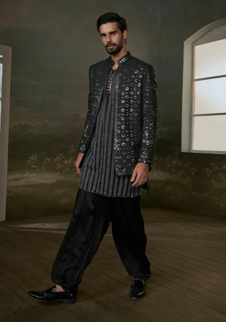 Histori By Amit Gujral Black Full-Sleeved Jacket And Kurta Set available on indiaspopup