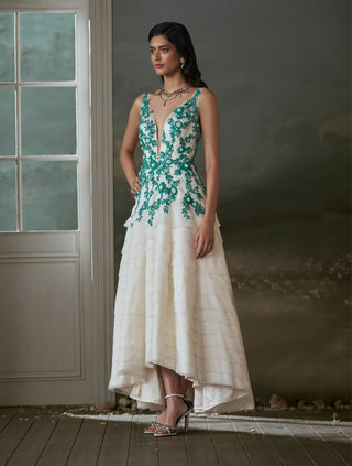 Ivory organza layered assymetrical dress