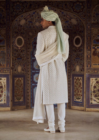 Ivory Geometric Sherwani Set by Nitika Gujral Men available on Indiaspopup.com