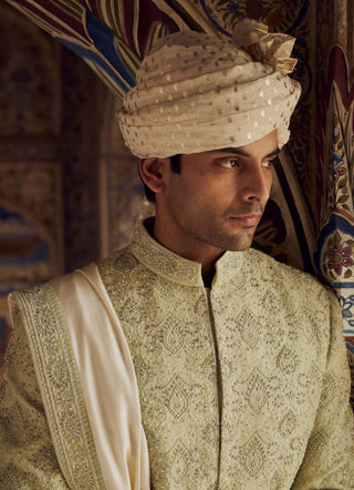 Mint Green Resham Sherwani Set by Nitika Gujral Men available on Indiaspopup.com