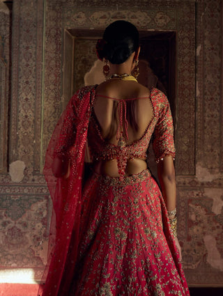 Red ombre bridal lehenga set