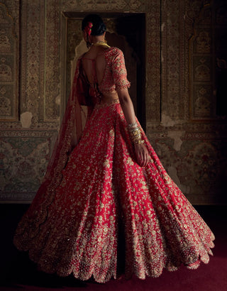 Red ombre bridal lehenga set